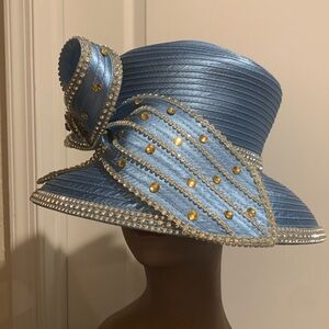 Elegant Blue Hat with Rhinestone Accents